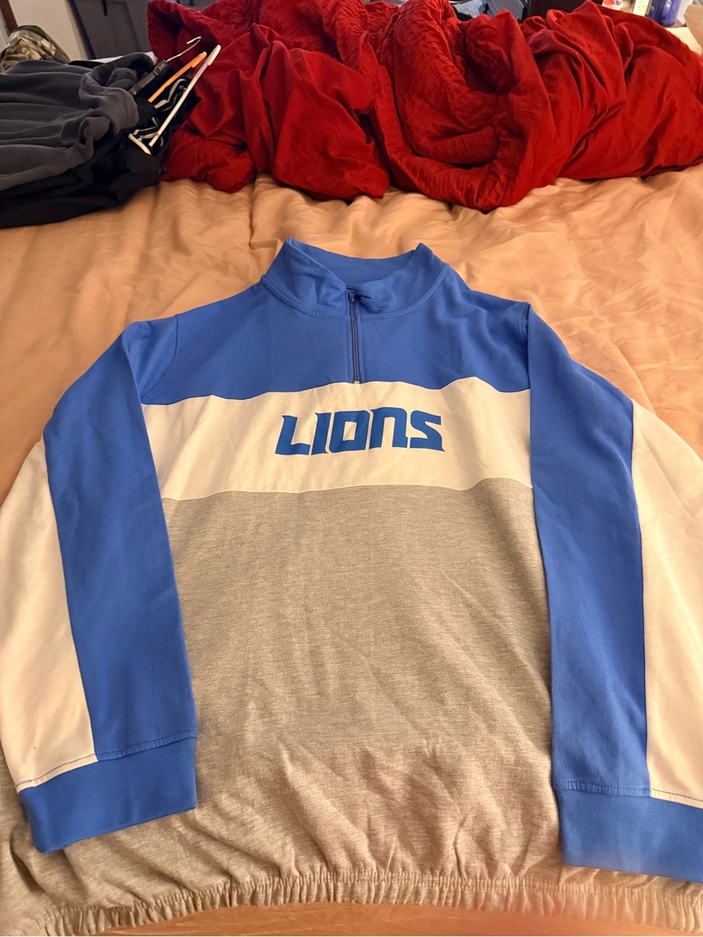 Fanatics Lions Colorblock Quarter-Zip Pullover - Blue/White/Gray